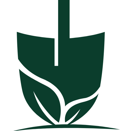 Green and Brown Modern Shovel Gardening Logo Design